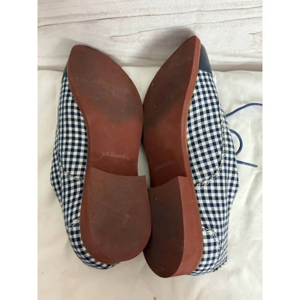 GH Bass & Co Evelyn Navy Gingham Cap Toe Oxford Shoes Womens 8M Lace Up Flats